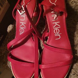 Red Calvin Klein Bellemine Wedge Sandals